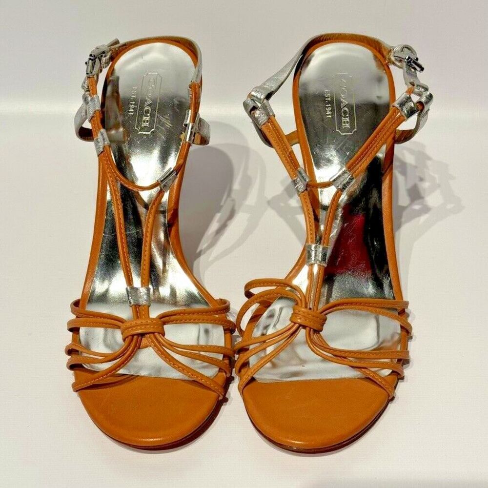 NWOB $170 Coach Lana Heels Brown Silver Leather Strappy Elegant Women’s Size 8.5 - Picture 10 of 12